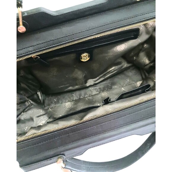 Vince Camuto Fiona Lg Blk Leather Satchel w Crossbody Tan Print Gold Hardware - Picture 15 of 16